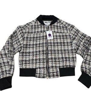 Walter Baker Large Raina Short Zip Jacket Montauk Tweed NWT MSRP $248